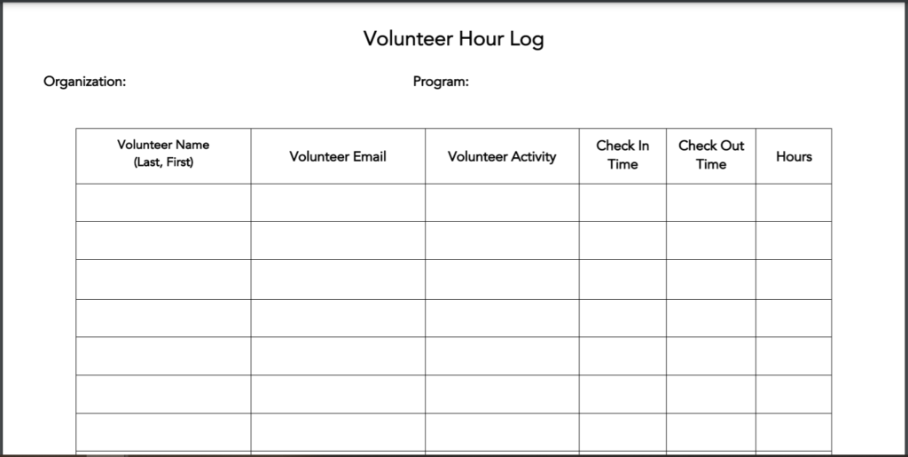 volunteer chart template